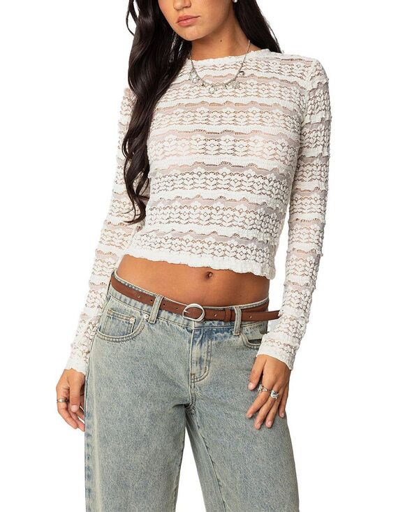 アディクテッド レディース トップス シャツ シアー レース Ediktedaisey Textured Sheer Lace Top Cream クリーム