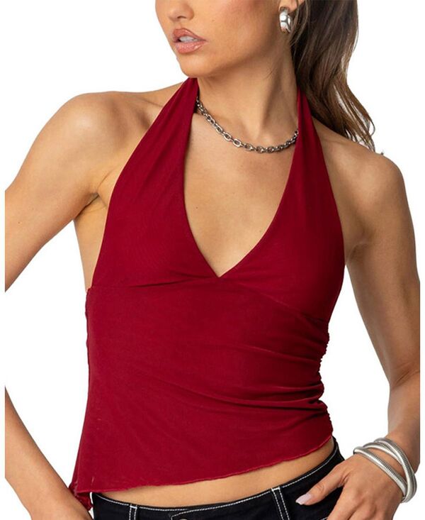 アディクテッド レディース トップス シャツ アシンメトリー ホルター Edikted Rhett Asymmetric Hem Halter Top Burgundy バーガンディ