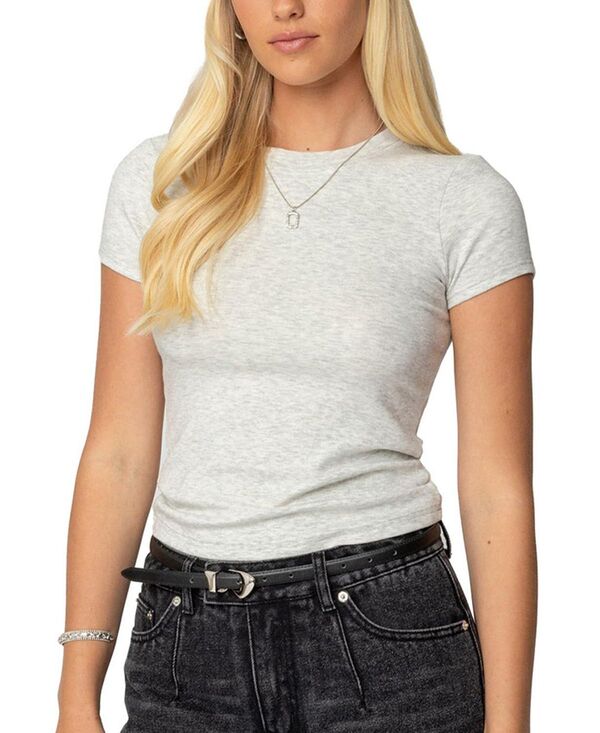 アディクテッド レディース トップス シャツ リブ Ediktedaphney Ribbed T-Shirt Light-Gray グレー