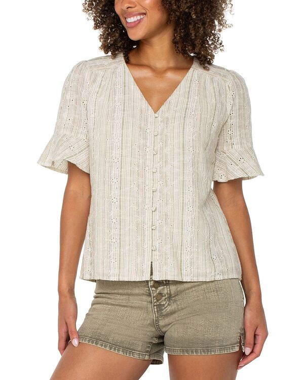 リヴァプール ロサンゼルス レディース トップス シャツ Liverpoolos Angeles Elbow Sleeve Top Green/ Tan Stripe グリーン