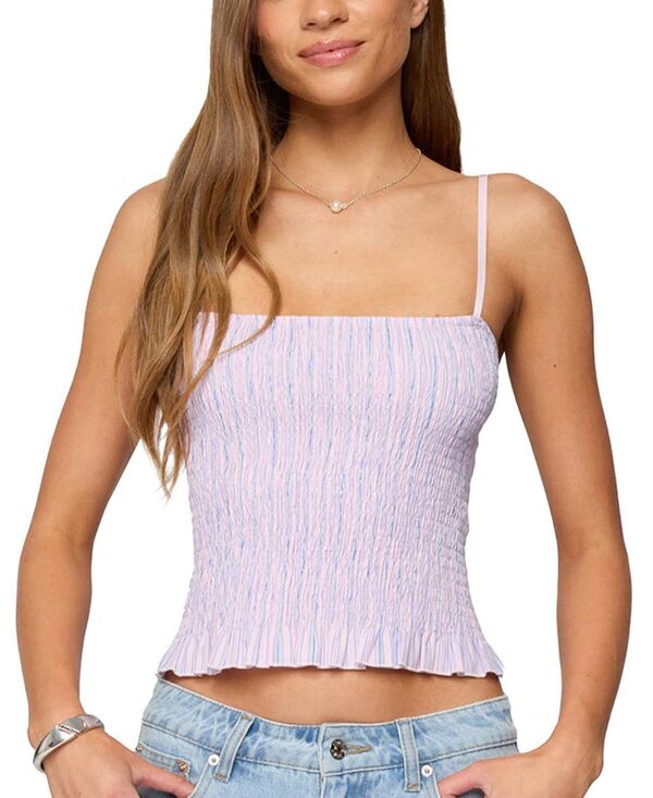アディクテッド レディース トップス タンクトップ Edikted Leela Scrunch Striped Tank Topink ピンク