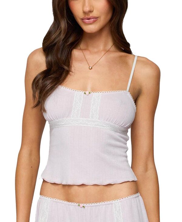 アディクテッド レディース トップス タンクトップ レース Edikted Sephi Lacey Pointelle Tank Top Light-Pink ピンク