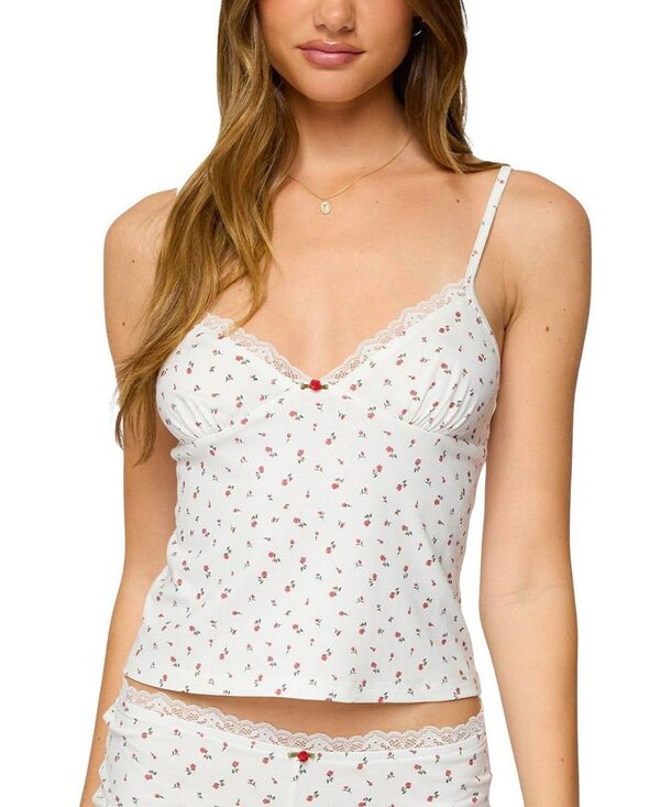 アディクテッド レディース トップス タンクトップ フラワー柄 レース フラワー Edikted Viola Floralacey Tank Top White ホワイト