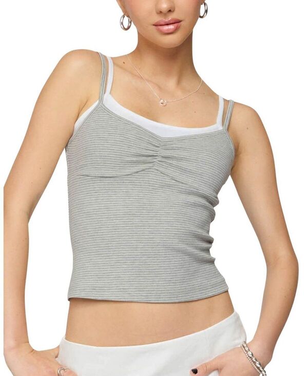 アディクテッド レディース トップス 貯蔵タンクいの一番 Edikted Lilian Layered Striped Tank Top Gray-Melange 薄墨色 タンクトップ-レディースファッション-トップス