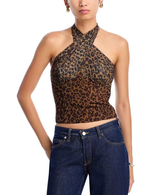 アクア レディース トップス シャツ メッシュ ホルター AQUA Mesh Leopard Halter Top - Exclusive Brown ブラウン|ReVida 店