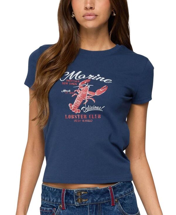 アディクテッド レディース トップス シャツ Edikted Lobster Club T Shirt Blue ブルー|ReVida 店