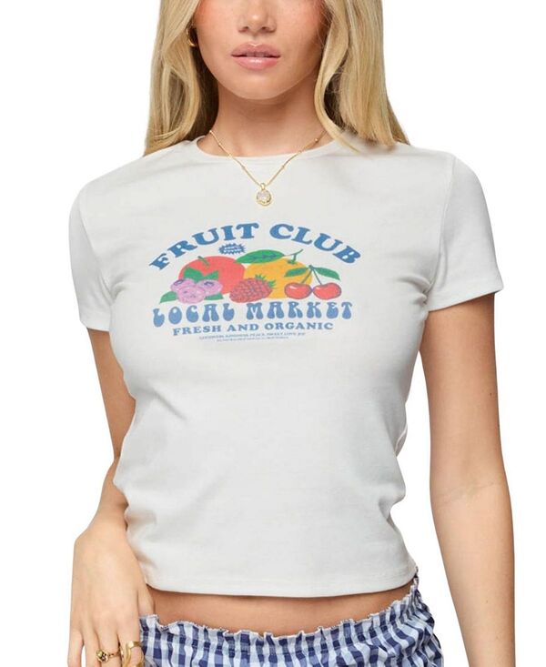 アディクテッド レディース トップス シャツ グラフィック Edikted Fruit Club Graphic T Shirt White ホワイト|ReVida 店