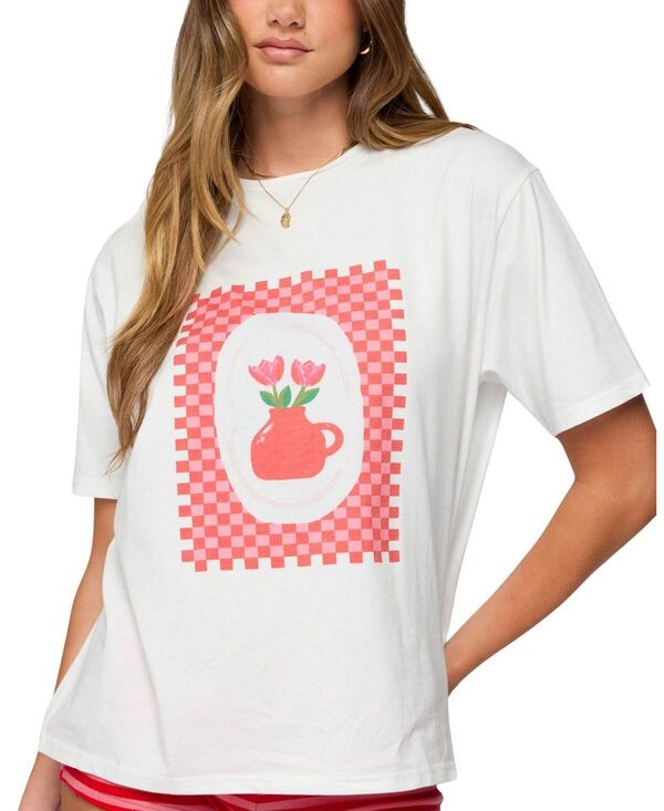 アディクテッド レディース トップス シャツ Edikted Flower Vase Oversized T-Shirt White ホワイト｜ReVida 店