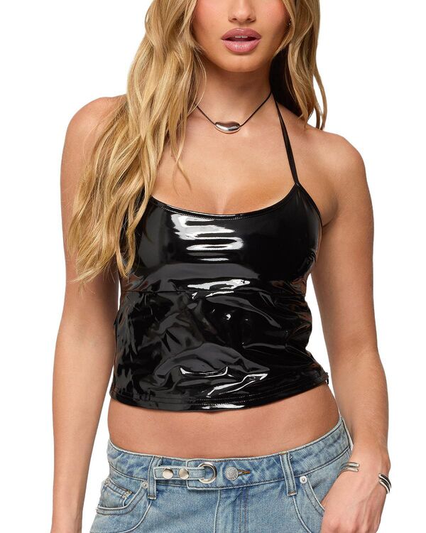 アディクテッド レディース トップス シャツ ホルター Edikted Vikki Vinyl Halter Top Black ブラック