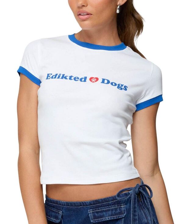 アディクテッド レディース トップス シャツ Edikted Puppy Lover Donation T Shirt White ホワイト｜ReVida 店