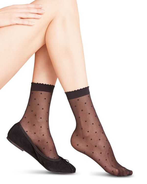 ファルケ レディース アンダーお召しもの ソックス シアー アンクル Falke Sheer Dot Ankle Socks Black 黒いこと