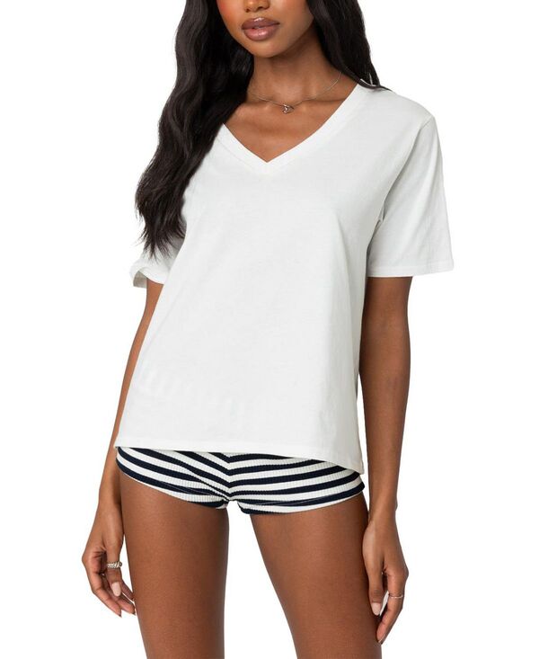 アディクテッド レディース トップス シャツ Vネック Edikted Loose Fit V Neck T Shirt White ホワイト 7,485円