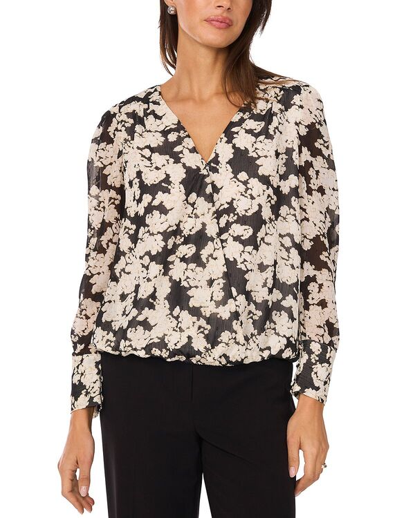 ヴィンスカムート レディース トップス シャツ プリント ブラウス VINCE CAMUTO Printed Faux Wrap Blouse Rich Black ブラック