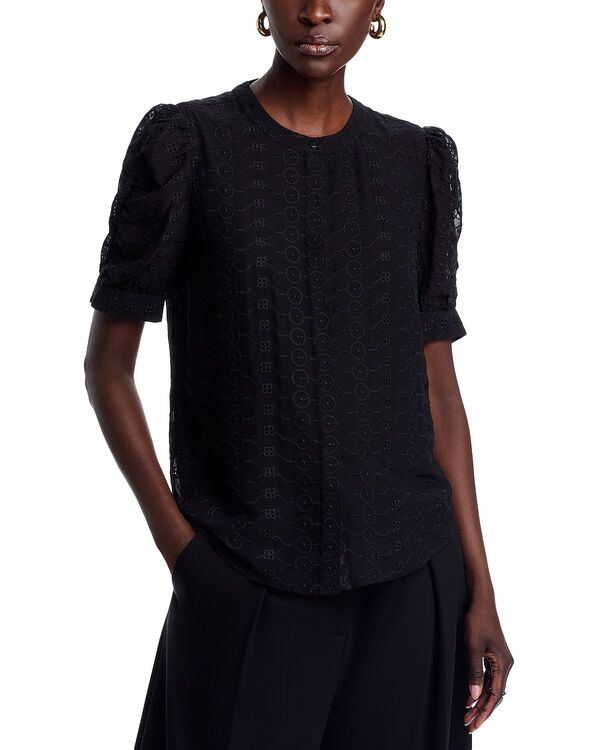 ティー・タハリ レディース トップス シャツ Tahari Mandarin Collar Button Frontop Black ブラック｜ReVida 店