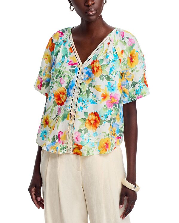 ティー・タハリ レディース トップス シャツ Vネック プリント ブラウス Tahari Printed V Neck Blouse Sky Garden