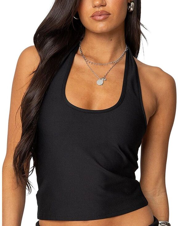 アディクテッド レディース トップス シャツ リブ ホルター Edikted Kiana Ribbed Halter Top Black ブラック