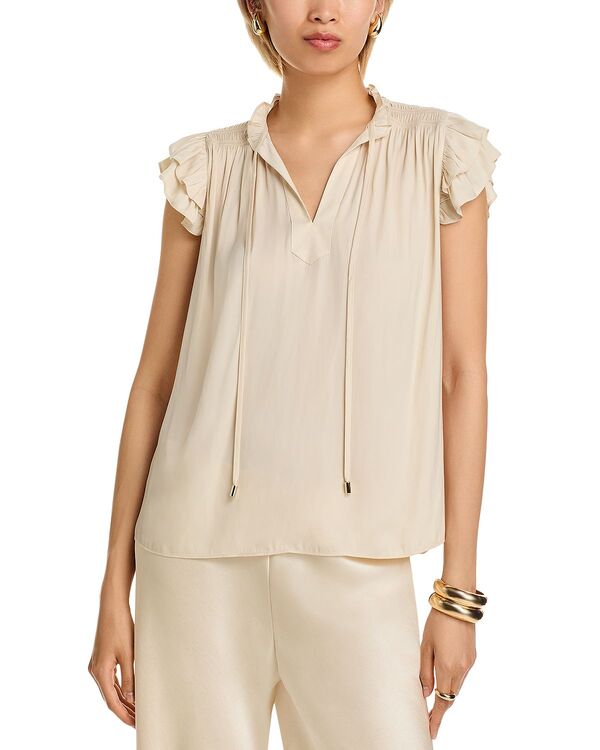 ティー・タハリ レディース トップス シャツ ブラウス Tahari Flutter Sleeve Split Neck Airflow Blouse French Beige ベージュ
