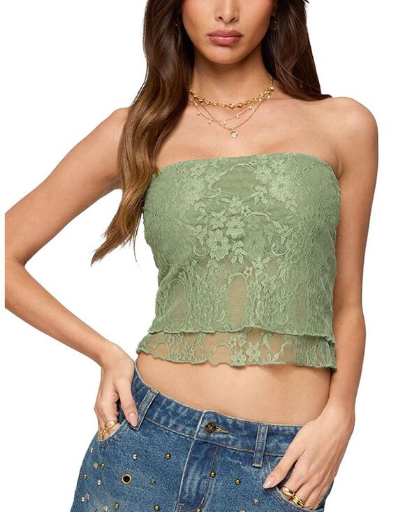 アディクテッド レディース トップス シャツ レース Edikted Liri Layered Lace Tube Top Olive オリーブ