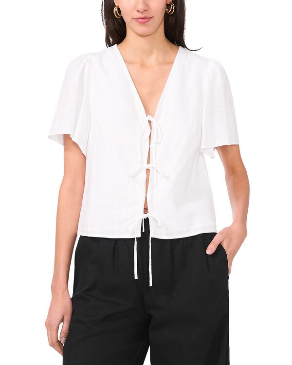 ワンステイト レディース トップス シャツ 1.STATE Short Sleeve Tie Frontop Ultra White ホワイト