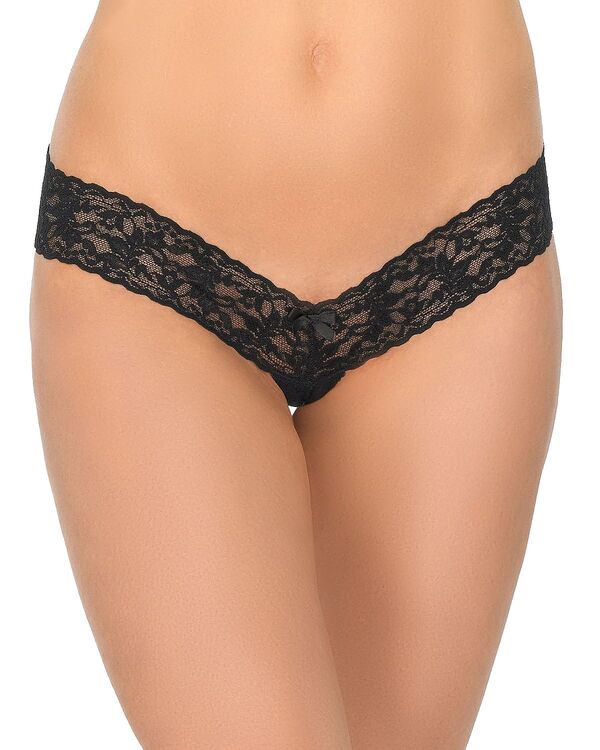 ハンキーパンキー レディース アンダー御召しもの ズボン下 スピード競技 ローライズ Hanky Panky After Midnight Signature Lace Open-Panelow-Rise Thong Black 黒いこと