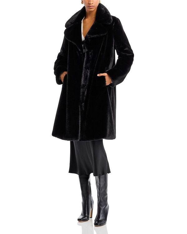 アクア レディース アウター コート AQUA Faux-Fur Coat with Wide Lapels - Exclusive Black ブラック