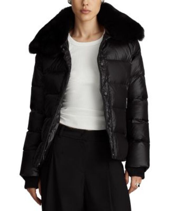 ダウンレビー レディース アウター コート Dawn Levy Vera Shearling Trim Down Coat Black ブラック