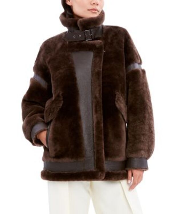 ダウンレビー レディース アウター 厚地の外套 なめし革 Dawn Levy Sean Geniune Shearling \u0026 Leather Coat Chocolate 黒茶