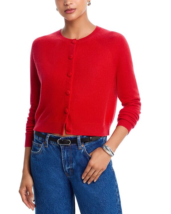 アクア レディース アウター ニット・セーター クルーネック カーディガン AQUA 100% Cashmere Crewneck Cardigan - Exclusive Big Apple Red レッド