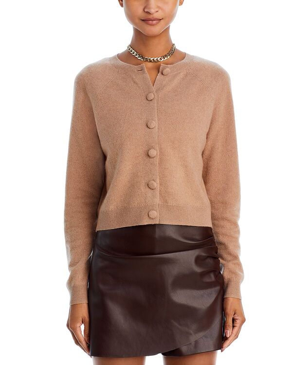 アクア レディース アウター ニット・セーター クルーネック カーディガン AQUA 100% Cashmere Crewneck Cardigan - Exclusive Camel キャメル