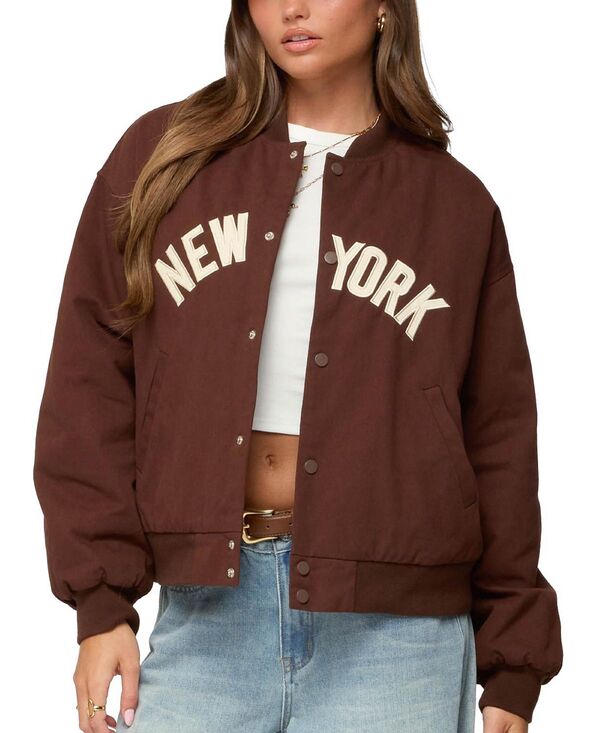 アディクテッド レディース アウター ジャケット・ブルゾン Edikted Big Apple Oversized Bomber Jacket Brown ブラウン