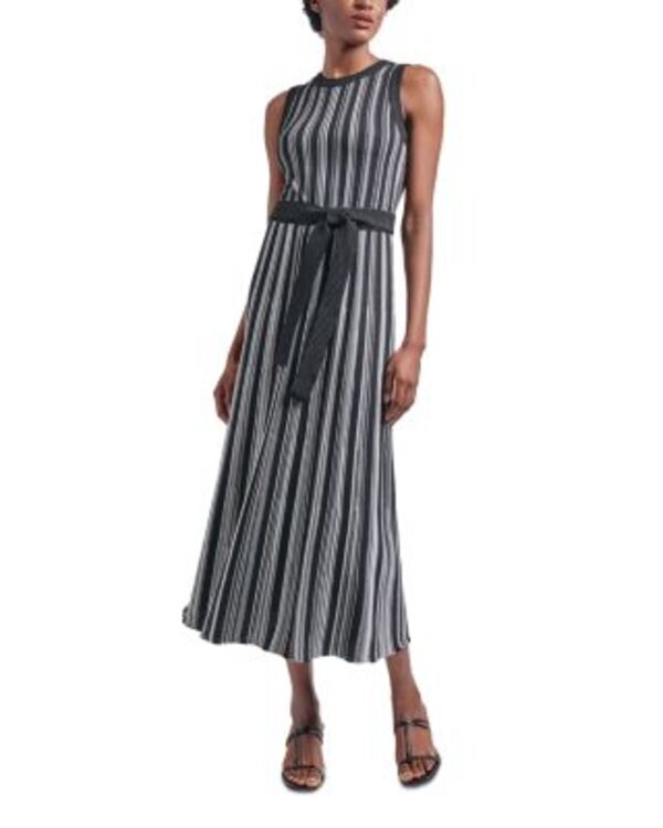 ミソック レディース トップス ワンピース リブニット マキシ Misook Rib Knit Striped Maxi Dress Black/White ホワイト|ReVida 店
