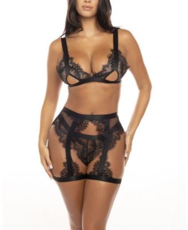 ララシェリ レディース アンダーウェア ブラジャー Oh La Cheri Janet Soft Cup Bra with Matchingarter and Panty Black ブラック｜ReVida 店