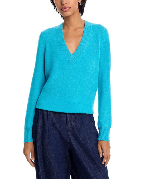 アクア レディース アウター ニット・セーター Vネック AQUA 100% Cashmere V Neck Sweater - Exclusive Heather Turquoise ヘザー 14,805円