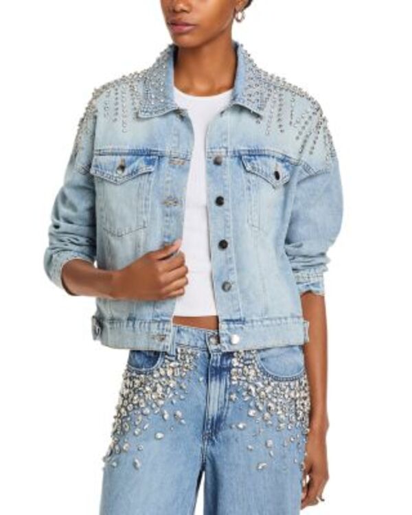 アクア レディース アウター ジャケット・ブルゾン デニム AQUA Embellishedenim Jacket - Exclusive Light Wash デニム|ReVida 店