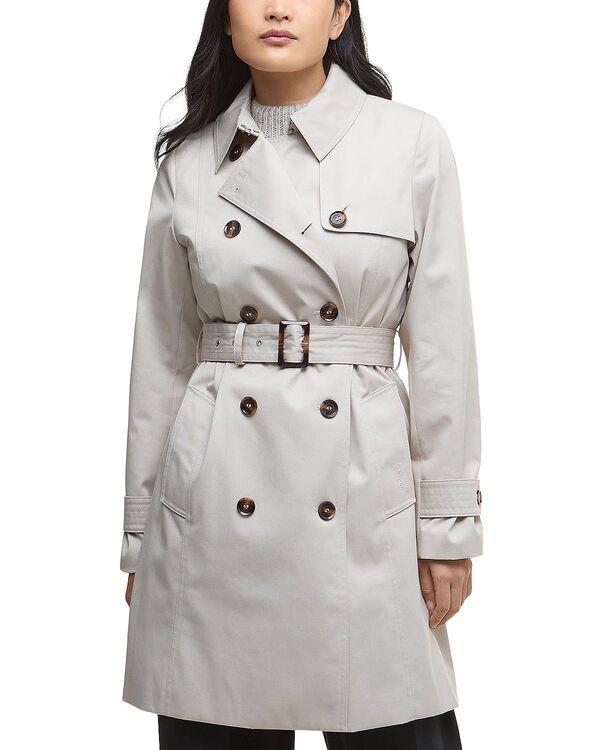 バブアー レディース アウター コート Barbour Greta Showerproof Trench Coat Mist/Hessian Tartan