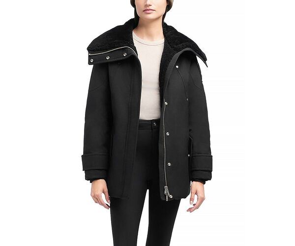 ムースナックル レディース アウター ジャケット・ブルゾン ダウン Moose Knuckles Aurora Shearling Trim Down Jacket Black ブラック|ReVida 店