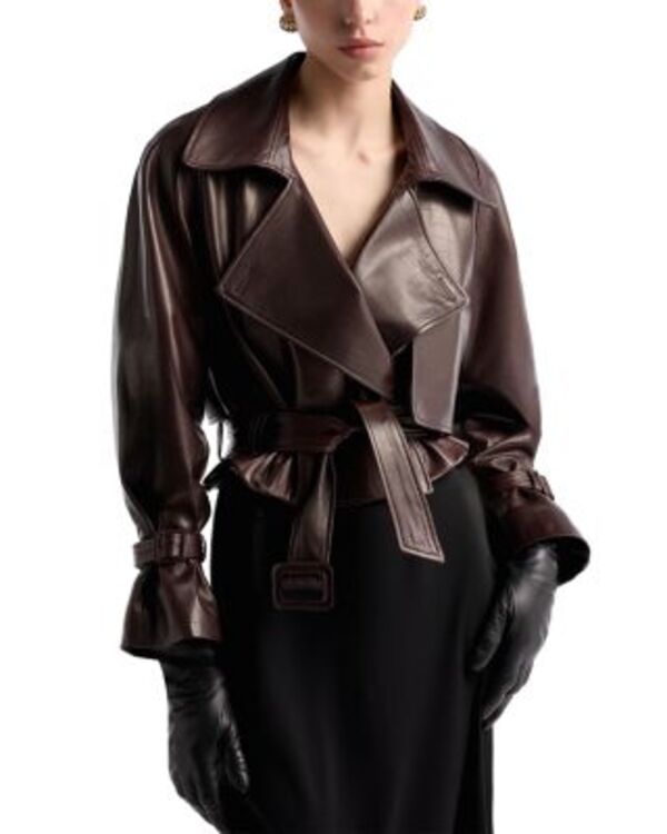 ノールハンマー レディース アウター 上衣・上衣 なめし革 Nour Hammour Hatti Crocodilembossed Leather Jacket Dark Brown Croco 赤銅色