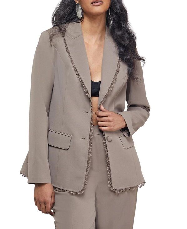 ウエアハウス レディース アウター ジャケット・ブルゾン ブレザー レース Warehouse Oversized Lace Frill Trim Blazer Mocha モカ