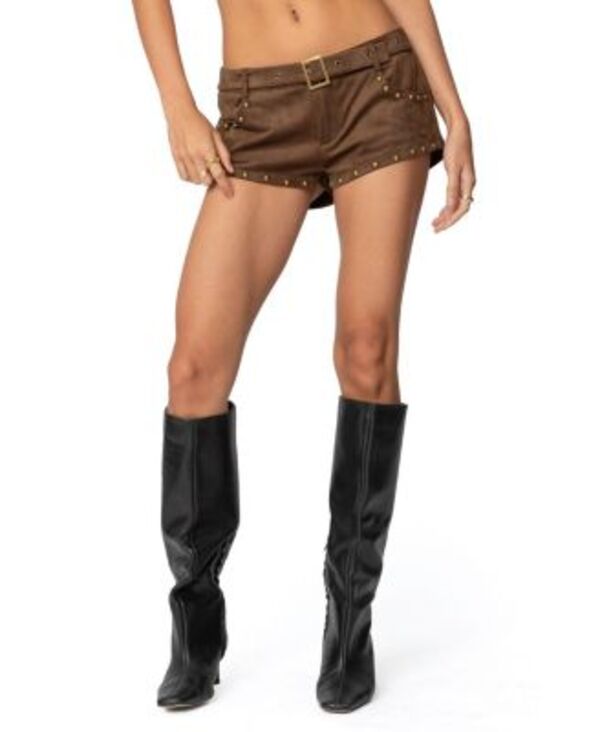 アディクテッド レディース ボトムス ハーフパンツ・ショーツ ショートパンツ Edikted Studded Micro Shorts Brown ブラウン
