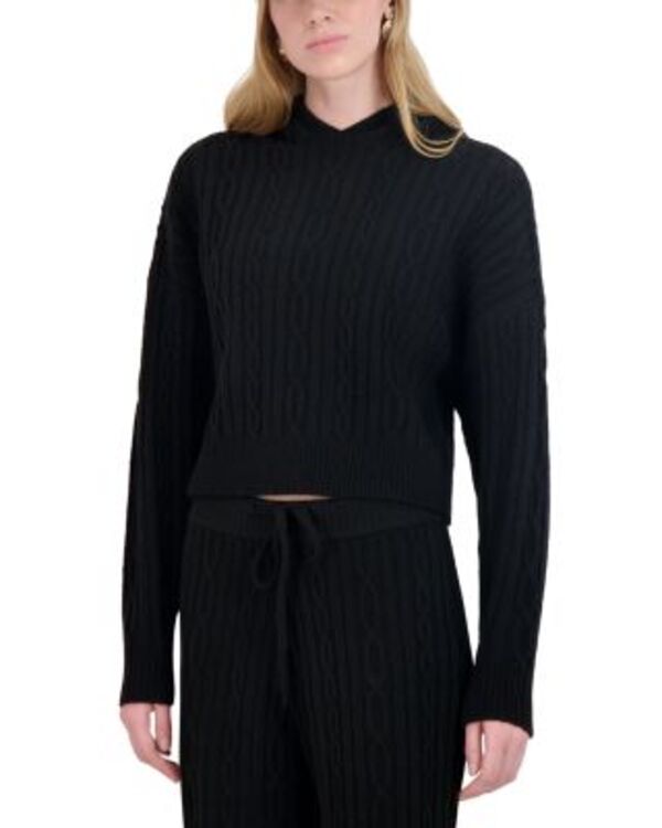 ポイント レディース アウター パーカー・スウェット ニット Point Brushed Cable Knit Hoodie Black ブラック