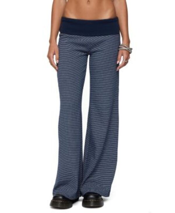 アディクテッド レディース ボトムス 心地好いズボン下 Edikted Amarna Striped Fold Over Pants Navy-and-White 白いこと