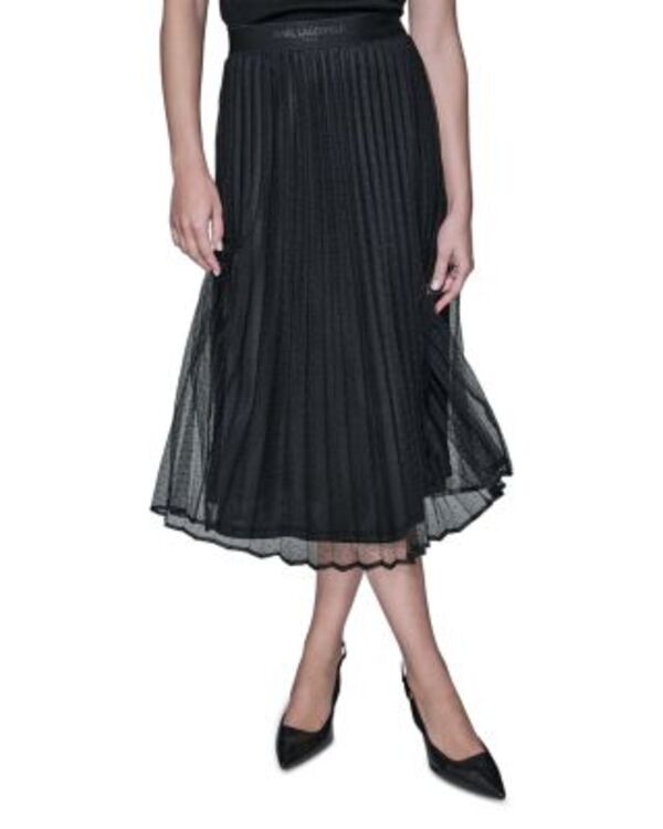 カール ラガーフェルド レディース ボトムスカート ドット柄 ドット メッシュ KARLAGERFELD PARIS Long Polka Dot Mesh Skirt Black ブラック