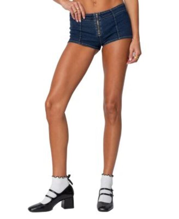 アディクテッド レディース ボトムス ハーフパンツ・ショーツ ショートパンツ デニム Edikted Zipped Up Denimicro Shorts Dark Blue ブルー