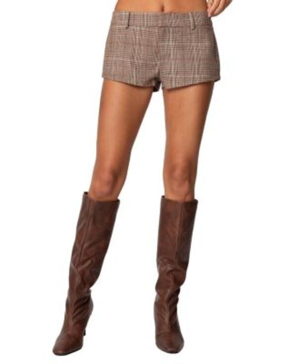 アディクテッド レディース ボトムス ハーフパンツ・ショーツ ショートパンツ Edikted Phoeby Houndstooth Plaid Shorts Brown ブラウン