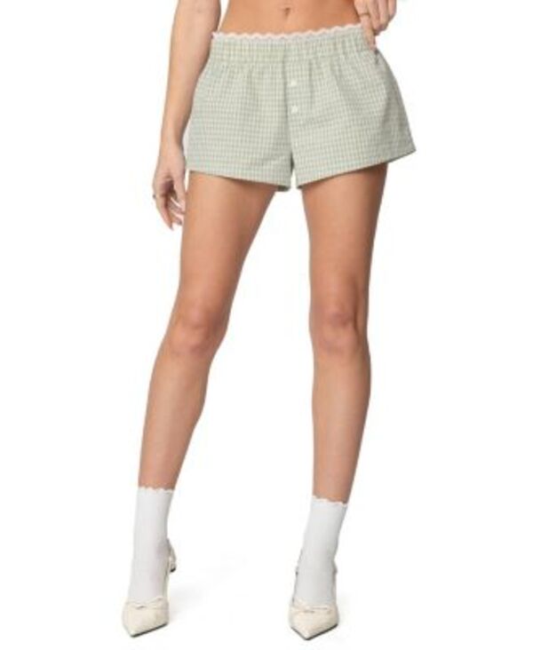 アディクテッド レディース ボトムス ハーフパンツ・ショーツ ギンガムチェック ショートパンツ ギンガム Edikted Lenorah Gingham Boxer Shorts Green グリーン｜ReVida 店