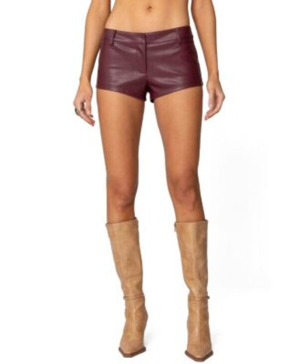 アディクテッド レディース ボトムス ハーフパンツ・ショーツ ショートパンツ レザー フェイクレザー Edikted Melaney Faux Leather Micro Shorts Burgundy バーガンディ