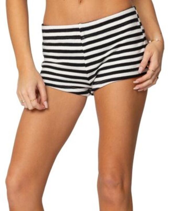 アディクテッド レディース ボトムス ハーフパンツ・ショーツ ショートパンツ ニット Edikted Hali Striped Knit Shorts Black-and-White ホワイト｜ReVida 店
