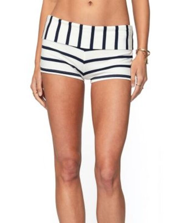 アディクテッド レディース ボトムス ハーフパンツ・ショーツ ショートパンツ Edikted Lorenza Striped Fold Over Shorts Navy and White ホワイト