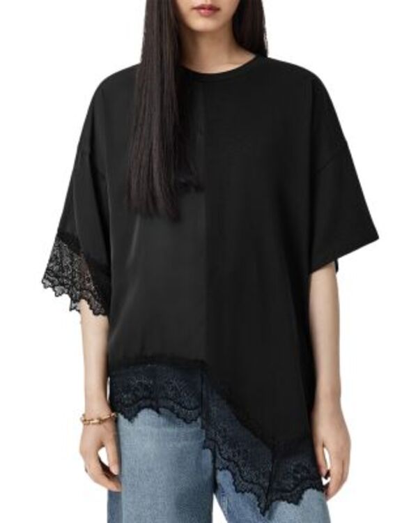 オールセインツ レディース トップス Tシャツ レーストリム レース ALLSAINTS Lenny Lace Trim Tee Black ブラック|ReVida 店