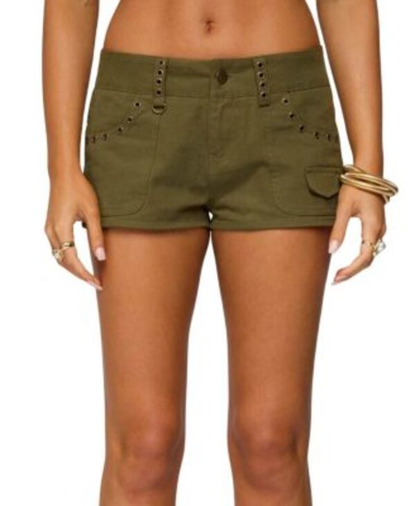 アディクテッド レディース ボトムス ハーフパンツ・ショーツ ローライズ ショートパンツ Edikted Hazen Grommet Low Rise Shorts Olive-Washed オリーブ